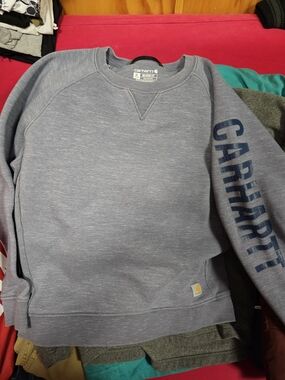 Carhartt Women's Heather Blue Logo Sleeve Crewneck Sweatshirt